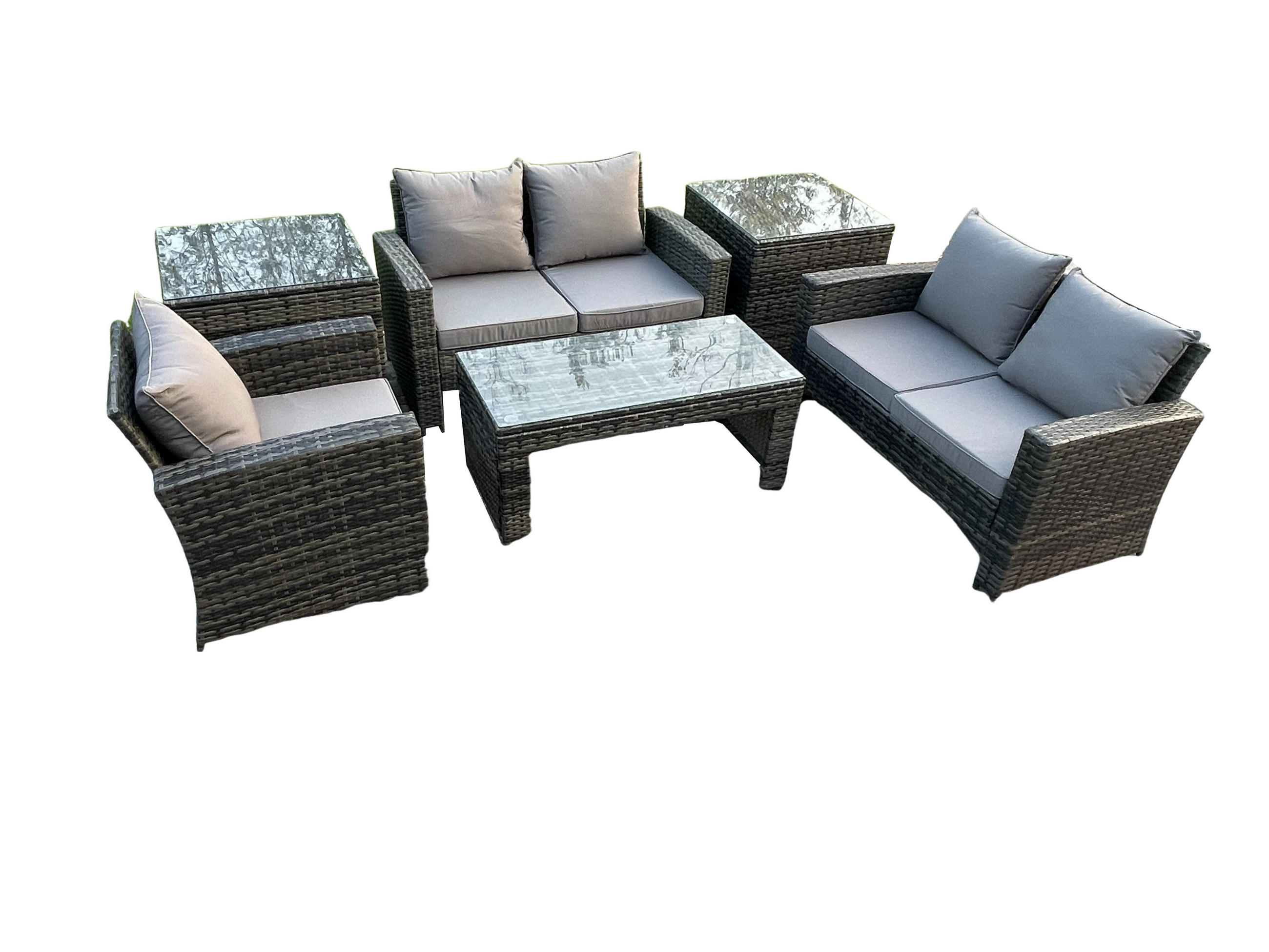 GARTENSOFA Hohe Rückenlehne Polyrattan Dunkelgrau 8-Sitzer - Dunkelgrau, Metall - Fimous