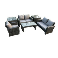 GARTENSOFA Hohe Rückenlehne Polyrattan Dunkelgrau 8-Sitzer - Dunkelgrau, Metall - Fimous