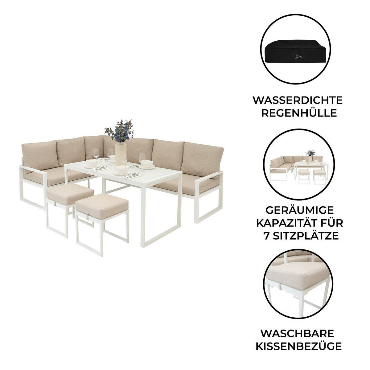 ECKSOFA-SET 5-teiliges Aluminium Weiß - Weiß, Metall