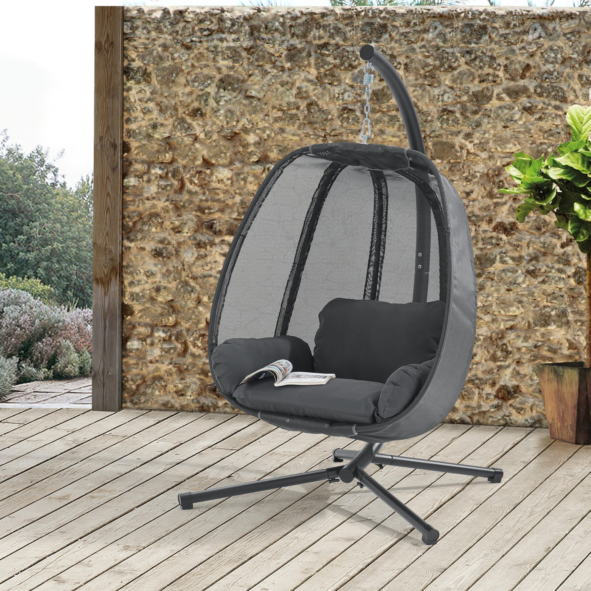 HÄNGESESSEL Abegondo - Dunkelgrau, Kunststoff (120/168/108cm) - [en.casa]