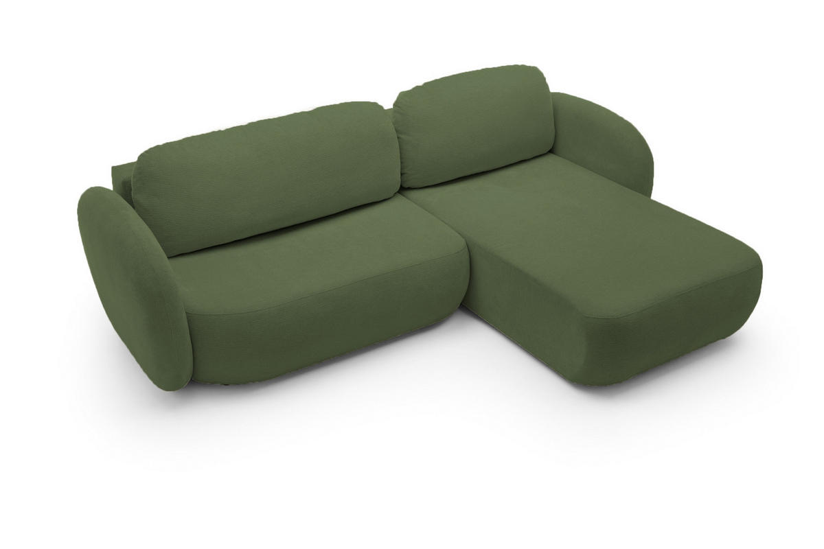 ECKSOFA OLIO L-Form Schlaffunktion mit Bettkasten, lose Rückenkissen, freistehend, RECHTS 248x174 cm Green - Grün, Holz/Textil (248/174cm) - DomoHome