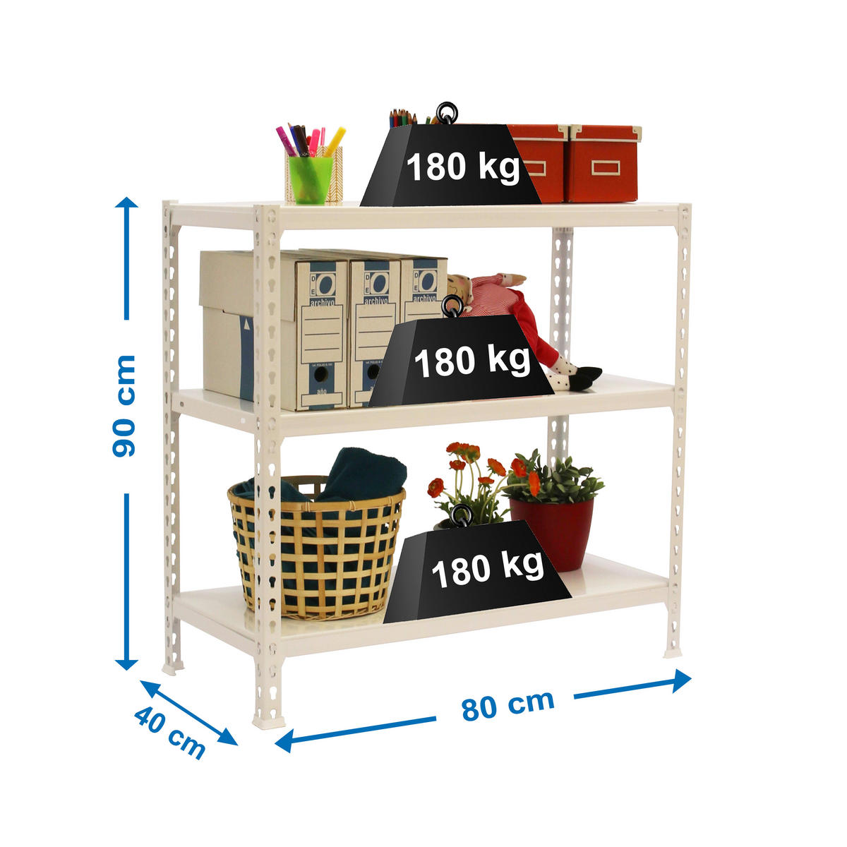 SCHWERLASTREGAL Baby Metal Shark HxBxT 90 x 80 x 40 cm Fachlast 180 kg Weiß - Weiß, Metall (80/90/40cm) - PROREGAL