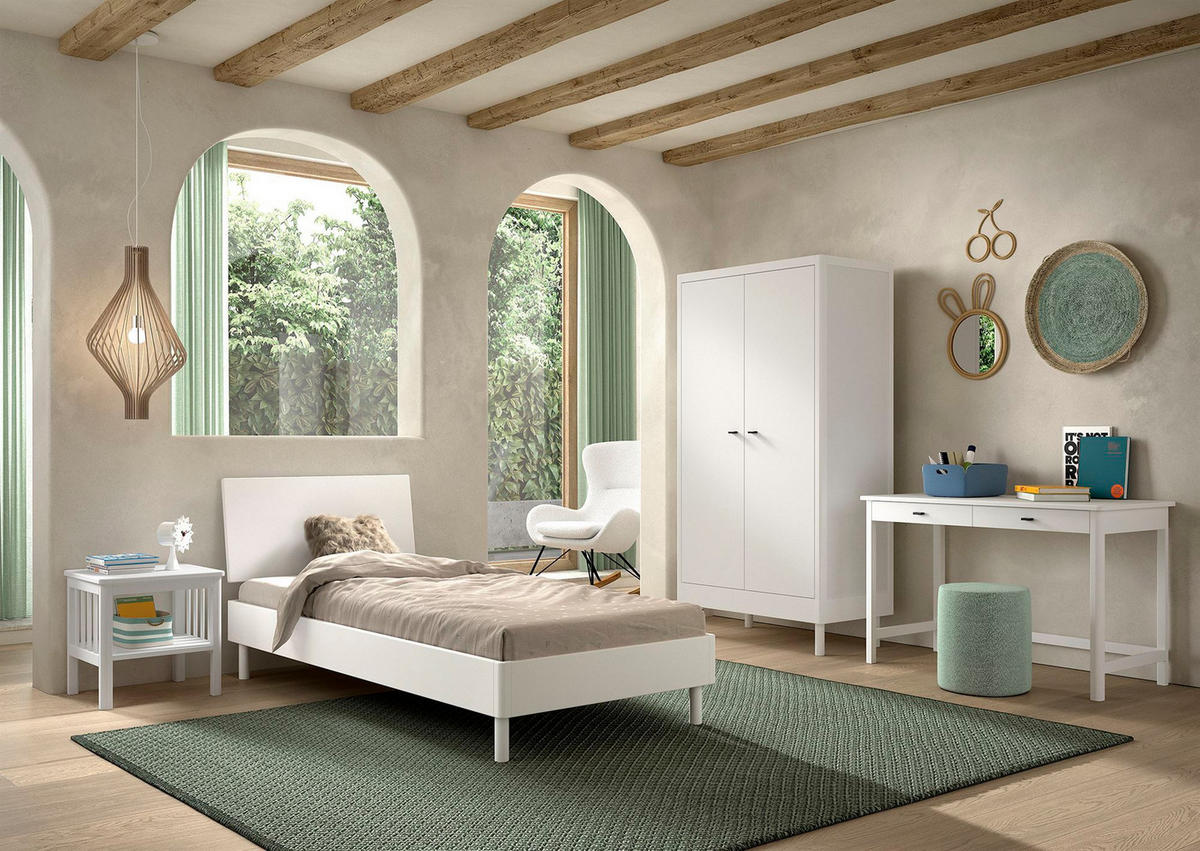 JUGENDZIMMER SET 90x200 Keeley Buche Weiß Holz Schrank Tisch Komfort - Weiß, Holz (55/190/100cm) - 58aufmkessel