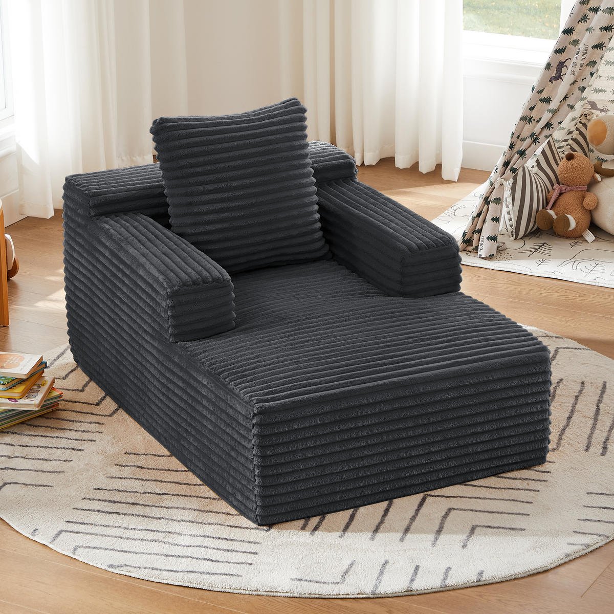 SCHLAFSESSEL DE-34915 Cord mit Schlaffunktion Dunkelgrau - Dunkelgrau, Textil (81/50/117cm) - ComfortXL