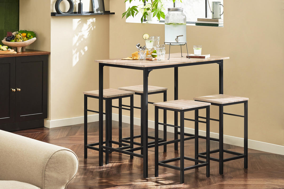 BARTISCH + 4 x BARHOCKER - Naturfarben, Holzwerkstoff (100/87/60cm) - SoBuy