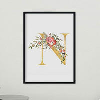 POSTER Gerahmtes - Buchstabe N A4 Schwarzer Rahmen - Schwarz, Papier (29.7/5/21cm) - Nacnic