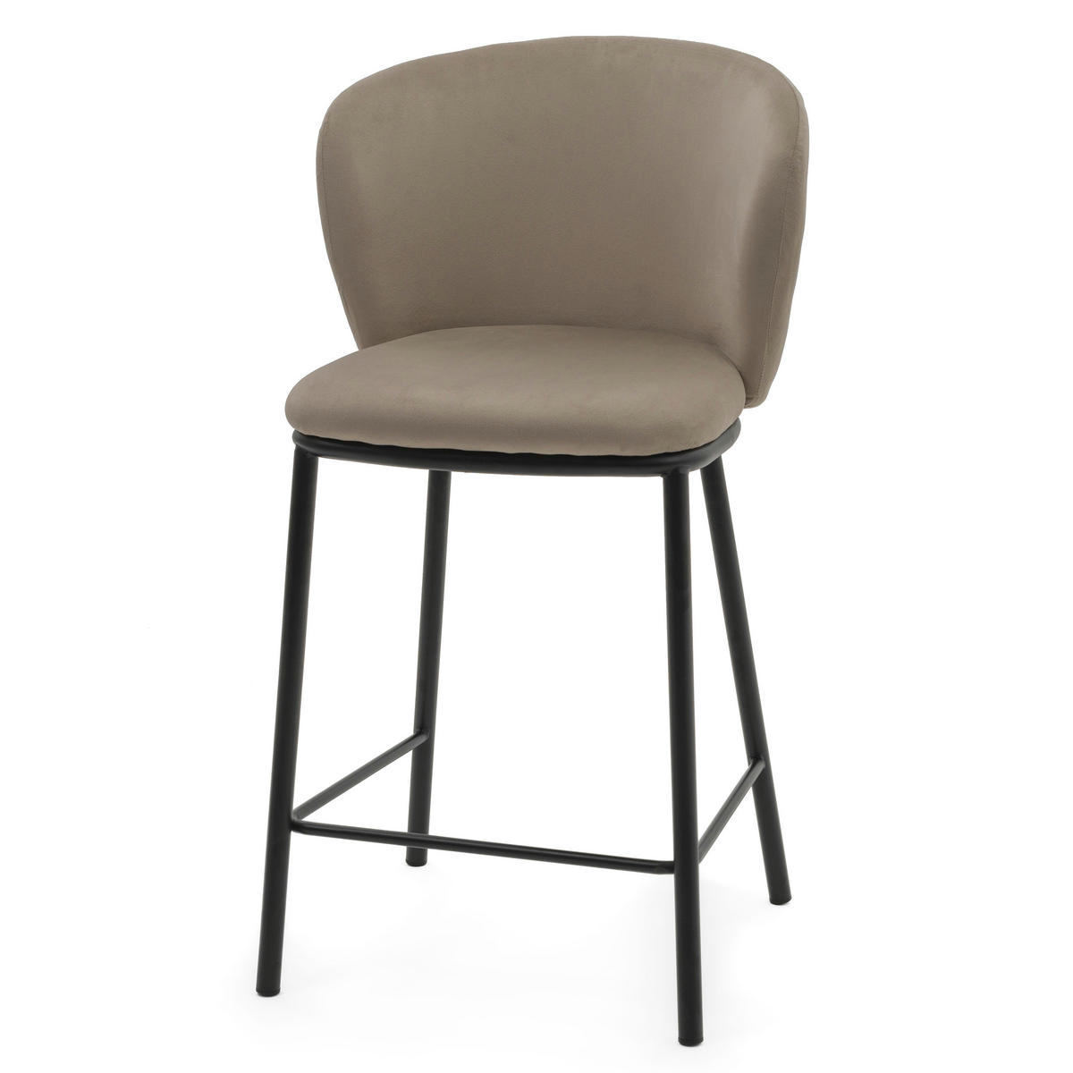 BARHOCKER BARI gepolsterter mit Steppung - dunkelbeige - Samt Velour - Schwarz/Braun, Textil/Metall (55/94/57cm) - NEW HOME