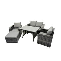 LOUNGESOFA SET mit Hocker Esstisch Polyrattan 5-Sitzer - Dunkelgrau/Grau, Glas/Kunststoff - Fimous