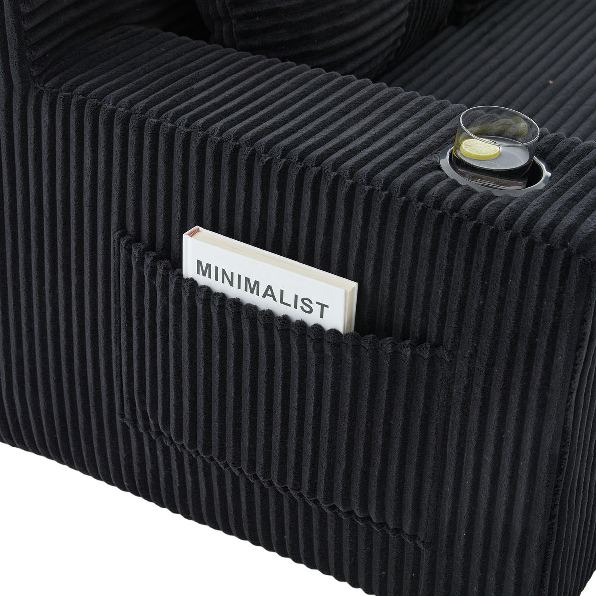 SCHLAFSOFA Modular mit Getränkehaltern und Seitentaschen, DE-42913, Schwarz - Schwarz, Textil (172/64/87cm) - ComfortXL