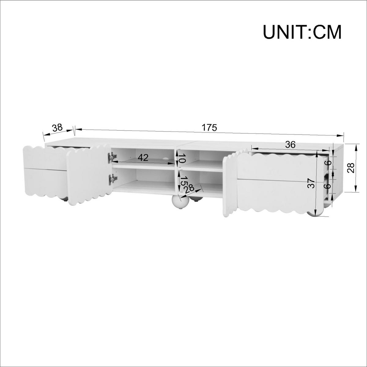 TV Lowboard 175x38x37 cm, modern, Weiß - Weiß, Holz (175/28/38cm)