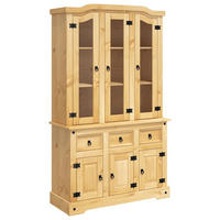 BUFFET Corona mit Vitrinenschrank und 3 Schubladen, 112/43/196 cm, aus Massives Kiefern, in Braun - Braun, Holz (112/196/43cm) - vidaXL
