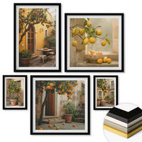 WANDBILDER 5er-Set - 50x50 cm & 20x30 cm & 40x60 cm Schwarzer Rahmen - Terrasse mit Zitrusbäumen - Schwarz, Kunststoff (40/60cm) - ArtPrintCave