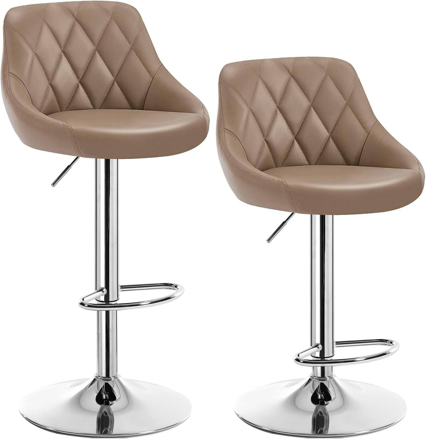 BARHOCKER 2er Set, Kunstleder,Höhenverstellbar, 360° Drehbar - Hellbraun, Metall (47/104/39cm) - Woltu