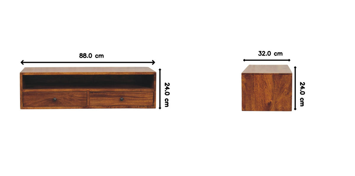 MEDIÁLNA jednotka s kostanovou povrchovou úpravou, 2 zásuvky, 1 otvorená polica, hnedá - hnedá, drevo (88/24/32cm) - Artisan Furniture