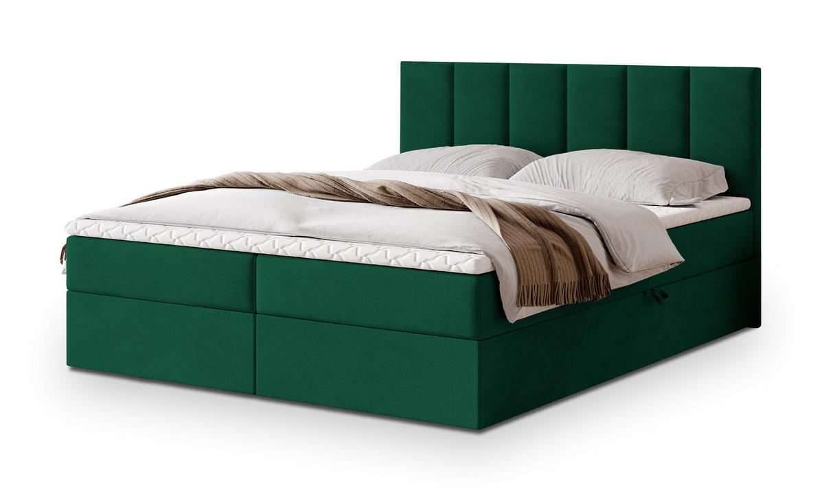POSTEL BOXSPRING MERIL 180x200 cm, s matrací a úložným prostorem, tmavě zelená - tmavě zelená, kompozitní dřevo/textil (180/200cm) - MASSENO
