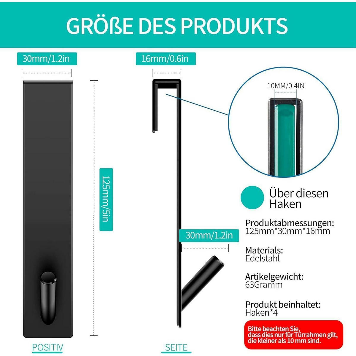 DUSCHHAKEN 4-teiliges Set Edelstahl Schwarz - Schwarz, Metall (1.6/12.5/3cm)