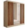 KLEIDERSCHRANK mit Spiegel V2-PRESTIG 215x200 cm - Sonoma Eiche|Braun - Braun/Sonoma Eiche, Holzwerkstoff (200/215/61cm) - ALTDECOR
