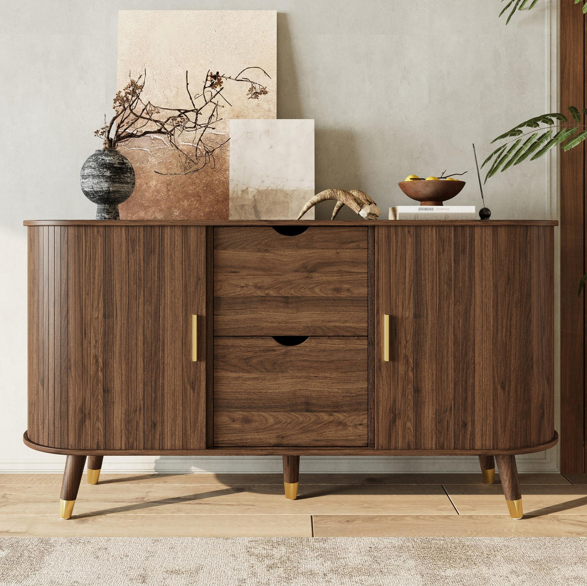 KOMMODE 140/40/79,5 cm aus MDF mit 3D-Maserung und abgerundeten Ecken Nussbaum - Nussbaumfarben, Holzwerkstoff (140/79.5/40cm) - Modenvie