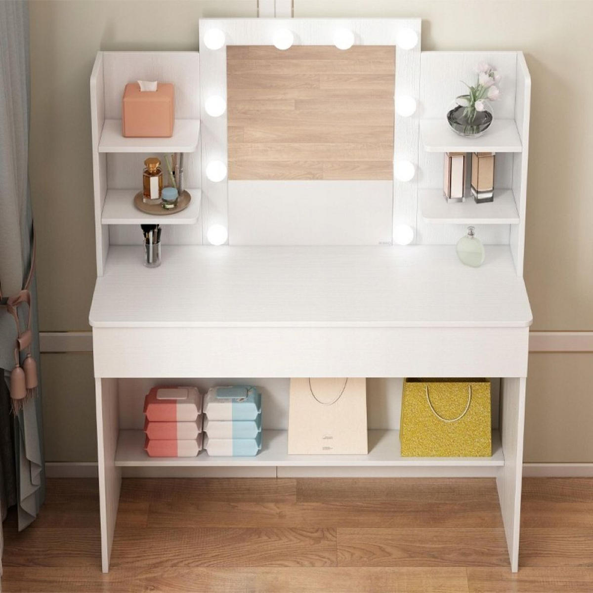 SCHMINKTISCH, weiß 40/41/30 cm - Weiß, Holzwerkstoff (122/13.2/46cm)