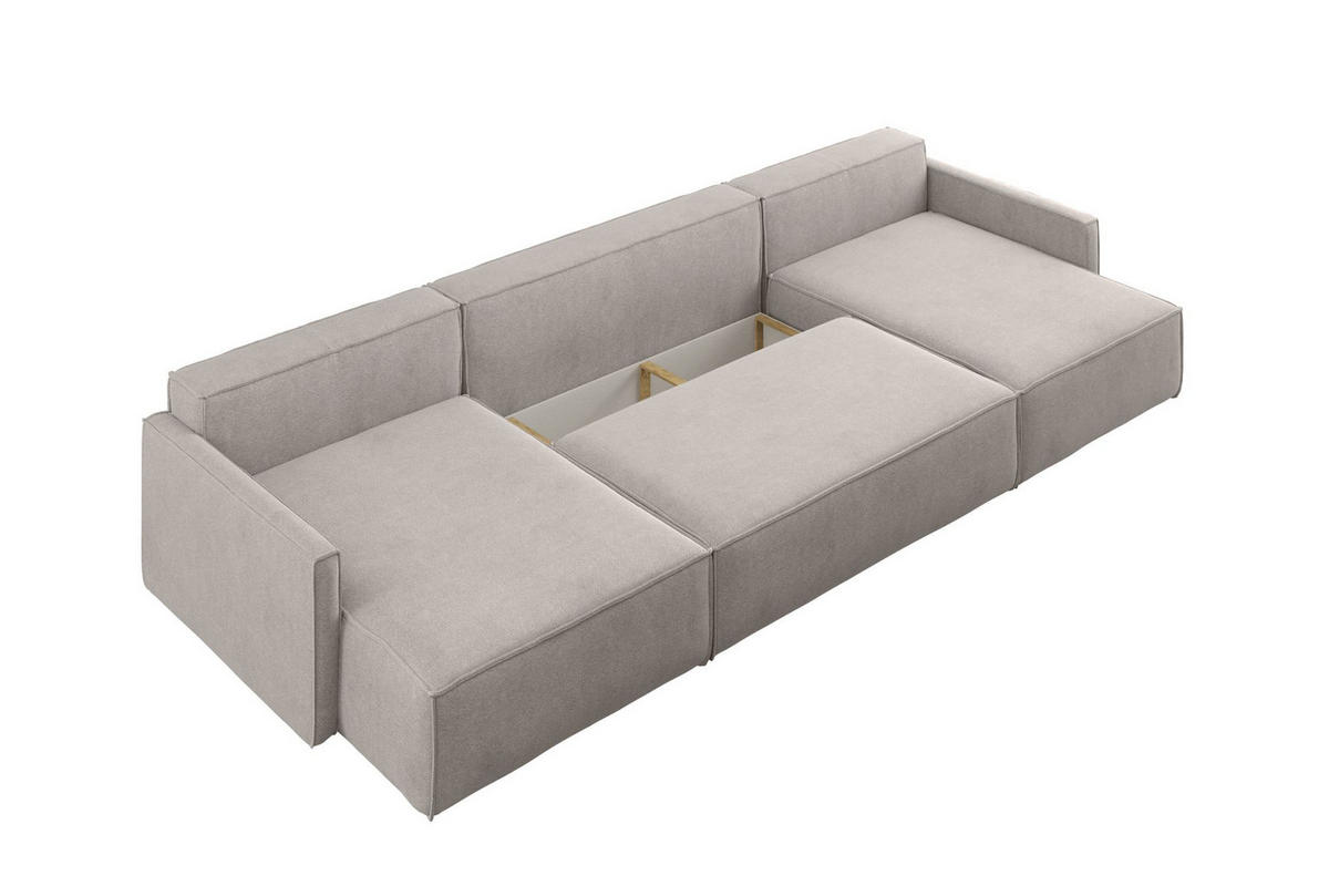ECKSOFA Carlos U-Form Mit Schlaffunktion Und Bettkasten Stoff Salvador Hellbeige - Creme, Holz (348/142cm) - Kaiser Möbel