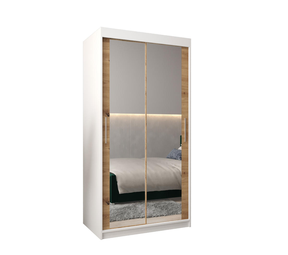 SCHWEBETÜRENSCHRANK 200/100/62 2-türig - Silberfarben/Eiche Artisan, Holz/Kunststoff (100/200/62cm) - Abiks Möbel