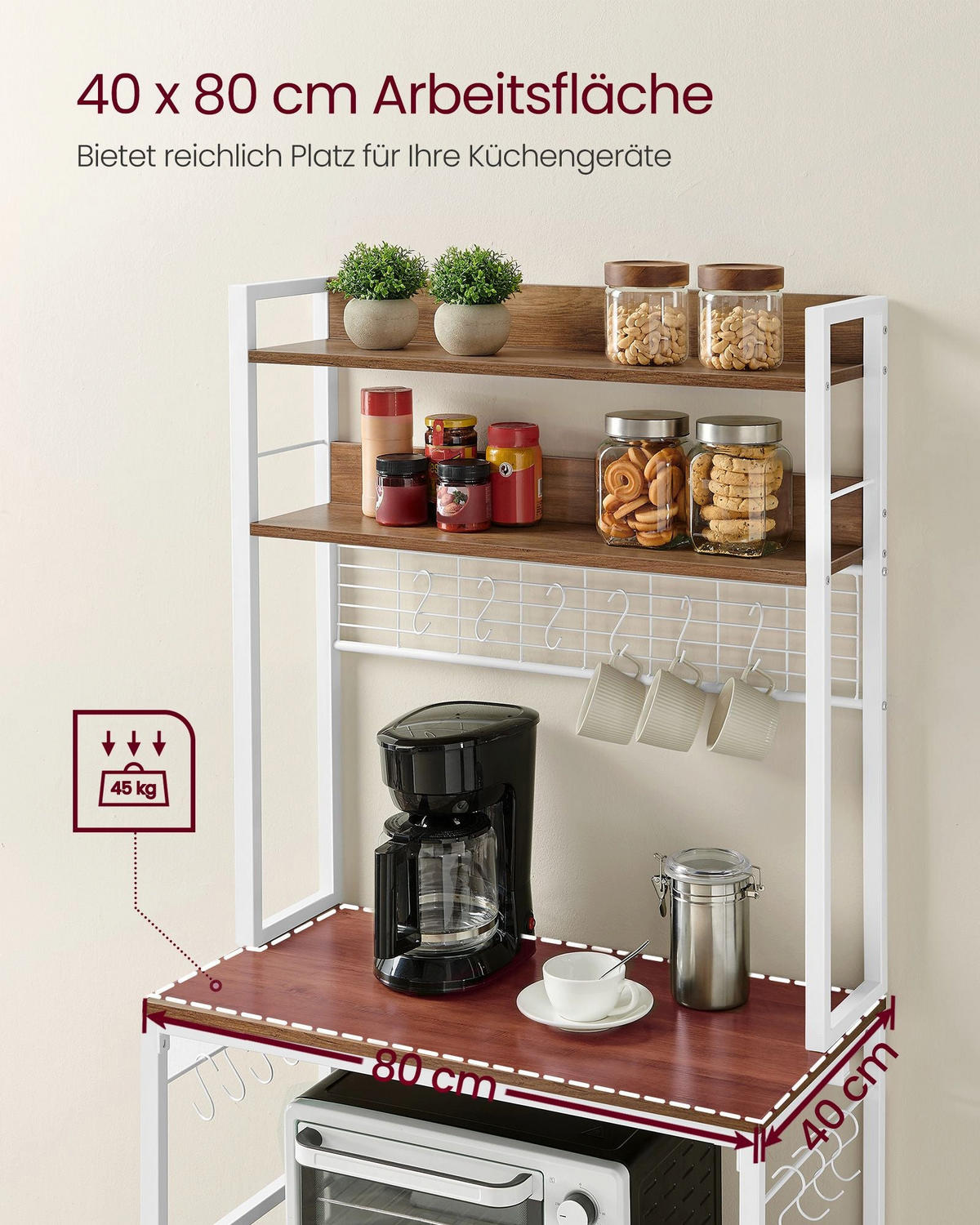 KÜCHENREGAL DUBLIN - Weiß, Holzwerkstoff (80/170/40cm) - Hansiro