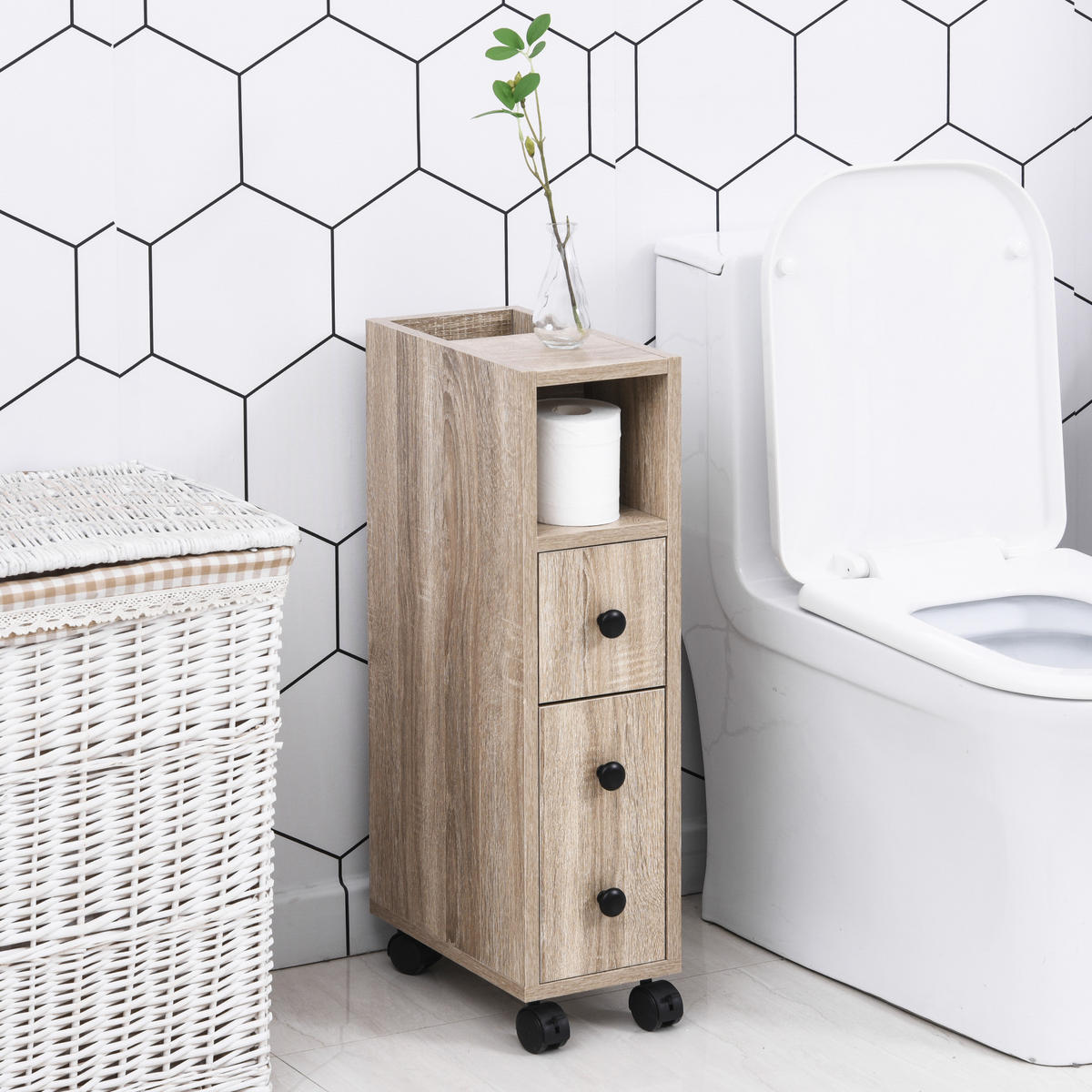 TOILETTENPAPIERHALTER DE-12341 3 Ebenen mit Auslass Eiche hell - Eichefarben, Holzwerkstoff (30/68.5/18cm) - ComfortXL