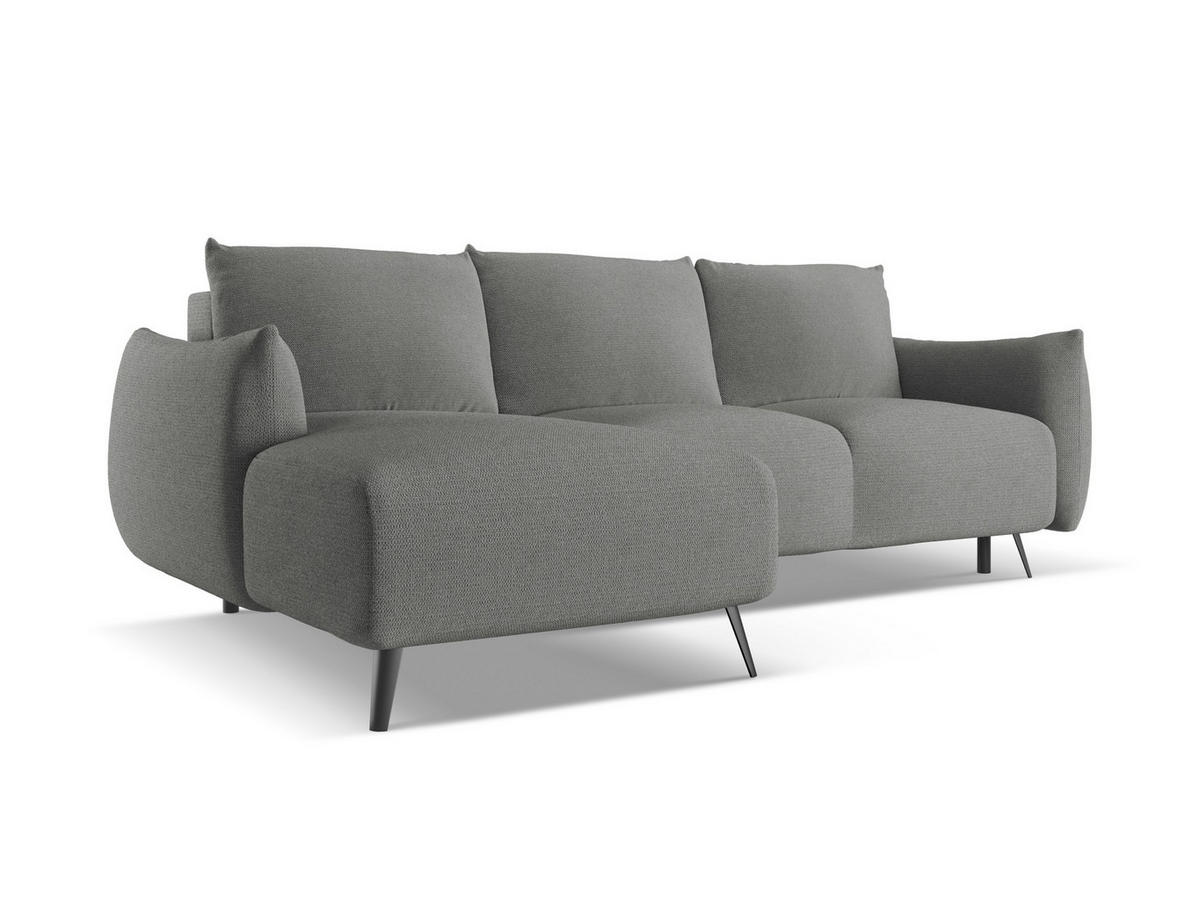 ECKSOFA mit Schlaffunktion Chenille Stoff Grau - Schieferfarben/Schwarz, Textil/Metall (162/242cm) - Makamii