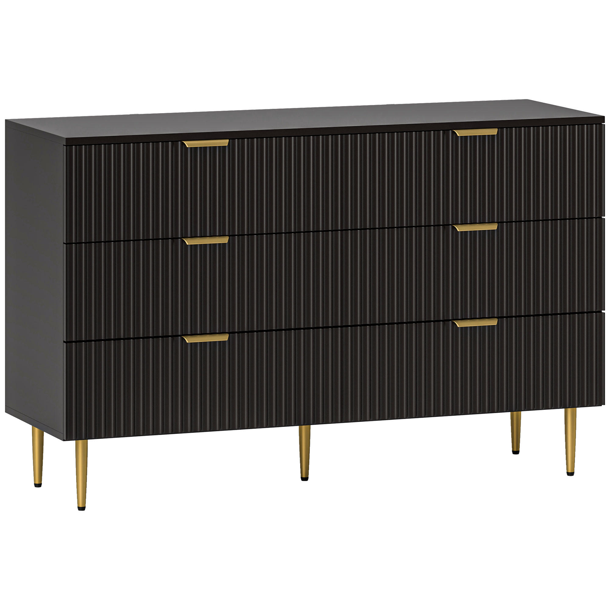 KOMOODE DE-12895 6 Schubladen, goldene Griffe und Füße Schwarz - Schwarz, Holzwerkstoff (120/76.5/40cm) - ComfortXL