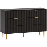KOMOODE DE-12895 6 Schubladen, goldene Griffe und Füße Schwarz - Schwarz, Holzwerkstoff (120/76.5/40cm) - ComfortXL