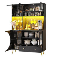 GESCHIRRSCHRANK aus MDF+Glas 120x40x176cm in Schwarz mit LED & Steckdose - Schwarz, Holzwerkstoff (120/176/40cm) - Modfu