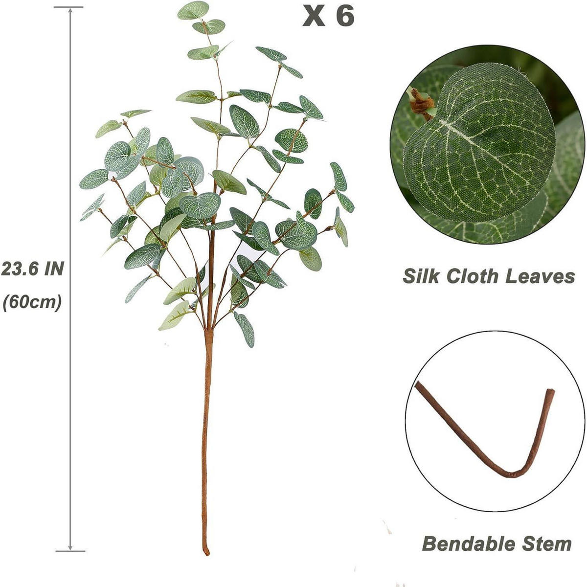 KUNSTPFLANZE Eukalyptus 6er Set 60 cm - Grün, Kunststoff (60cm)
