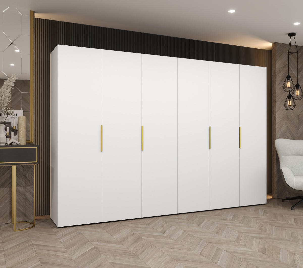 DREHTÜRENSCHRANK 202/300/52 6-türig - Goldfarben/Weiß, Holz (300/202/52cm) - MÖBEL KRYSPOL