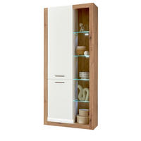 VITRINE weiß matt, Evoke Eiche, Vitrinenschrank 80 x 195 cm - Eichefarben/Silberfarben, Glas/Holzwerkstoff (80/195/37cm) - Furn.Design
