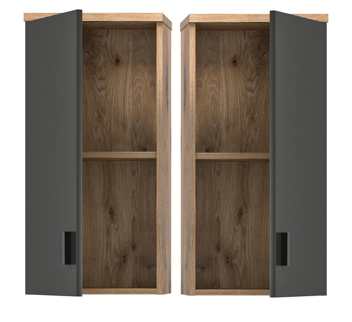 HÄNGESCHRANK grau matt, Eiche 37 cm, Badschrank mit Soft-Close - Eichefarben/Schwarz, Holzwerkstoff/Kunststoff (37/75/25cm) - Inn.Furn