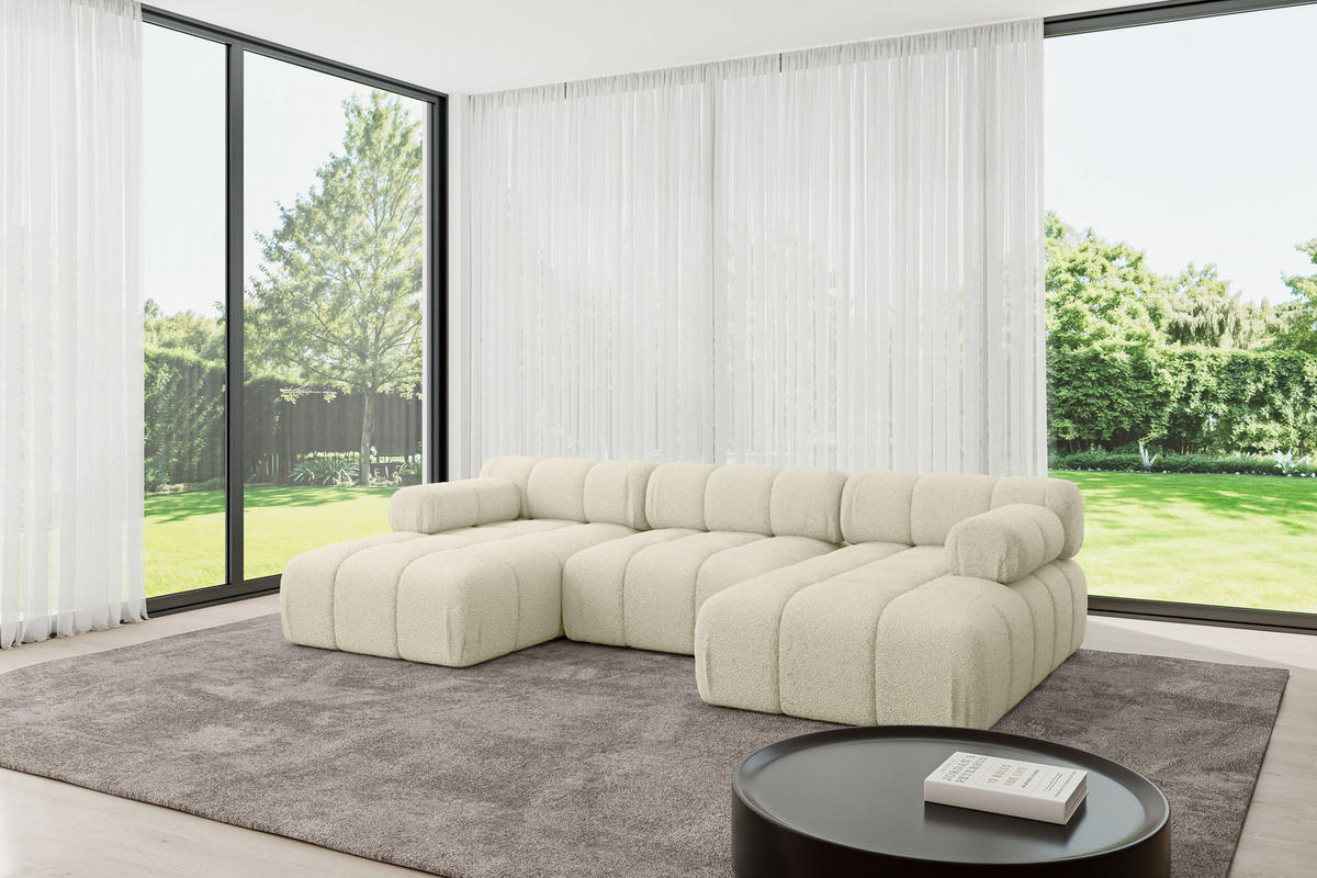 WOHNLANDSCHAFT modulares Sofa Tesso-U1 - 285x160x70 cm Beige Bouclé - Beige, Holzwerkstoff/Textil (285/70/160cm) - ALTDECOR