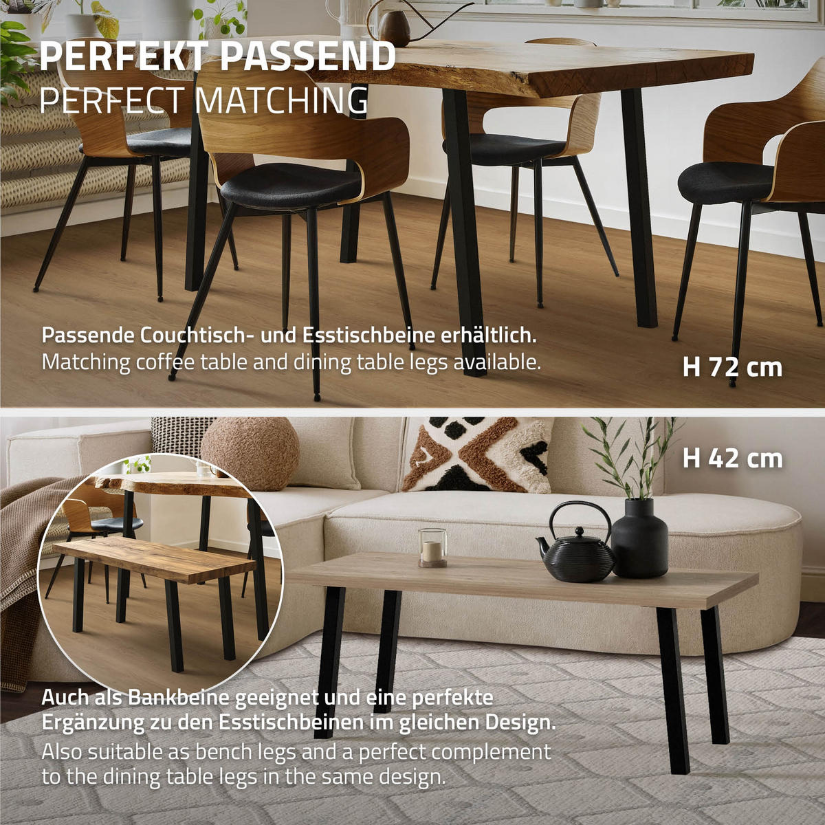 TISCHBEINE 4er Set I-96GRAD-Design H:30 cm Schwarz 4x4 cm - Schwarz, Metall (4/30/4cm) - ML-DESIGN