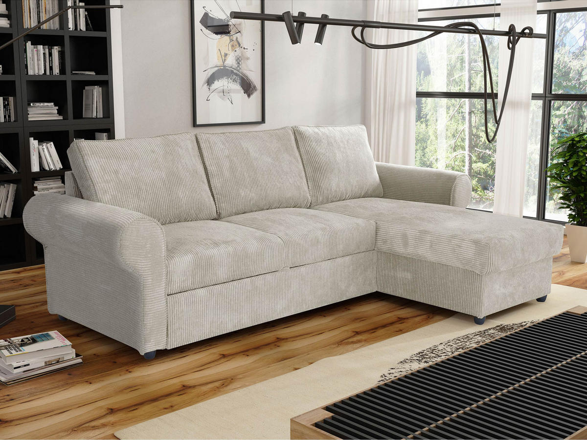 ECKSOFA Monaco Cord - Creme/Schwarz, Holz/Textil (246/155cm) - MIRJAN24