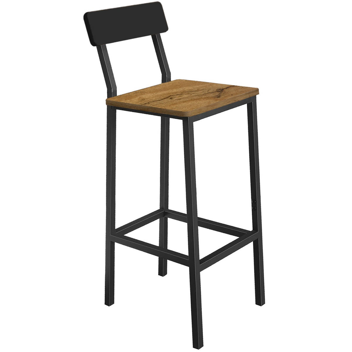 BARHOCKER 2er-Set mit Lehne Metall Holzoptik Erle Schwarz 40/30/90 cm - Dunkelbraun/Erlefarben, Holzwerkstoff (30/90/40cm) - Begryf