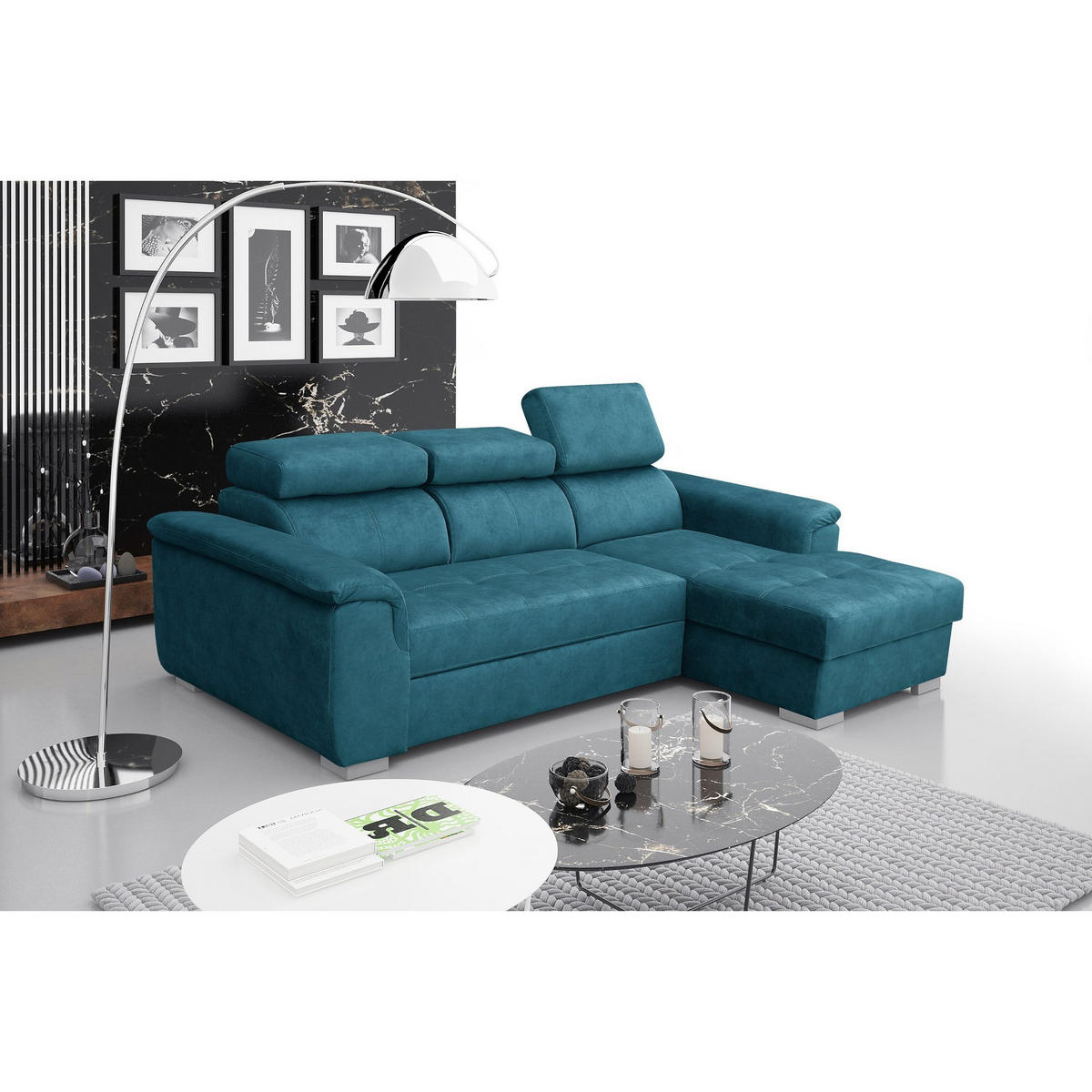 ECKSCHLAFSOFA SILVER Holz, hochelastischer Schaum - Blau, Holz (108/247cm) - Robin