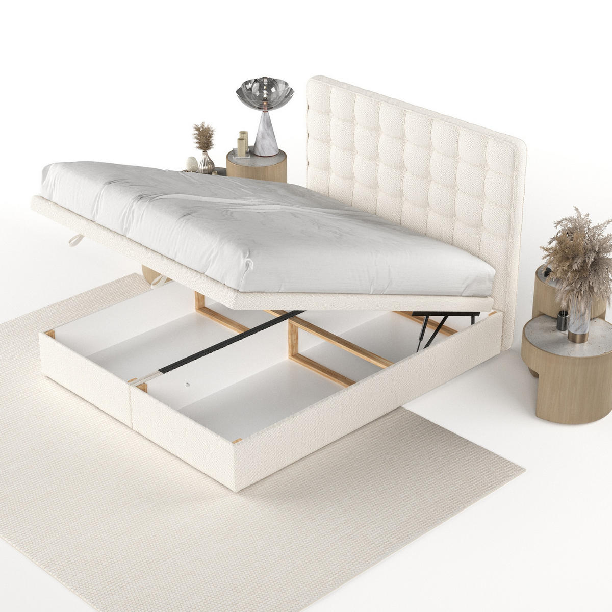 POLSTERBETT Celestia mit Stauraum 120/200 cm Creme im Alta Stoff - Creme/Schwarz, Holz/Holzwerkstoff (120/200cm) - AltaBeds