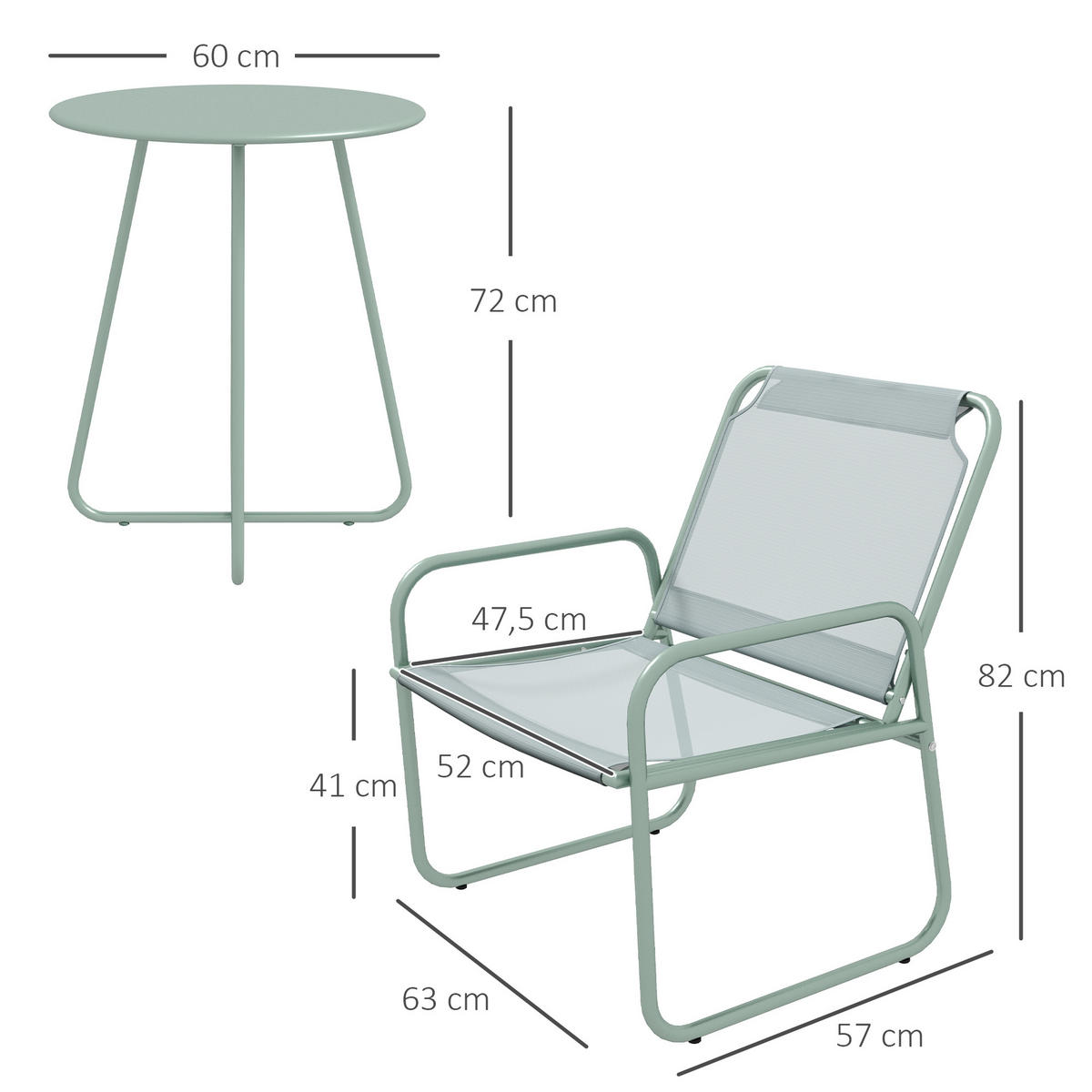 GARTENMÖBEL Set, Stahl, Mesh, Grün - Grün, Textil/Metall - Outsunny