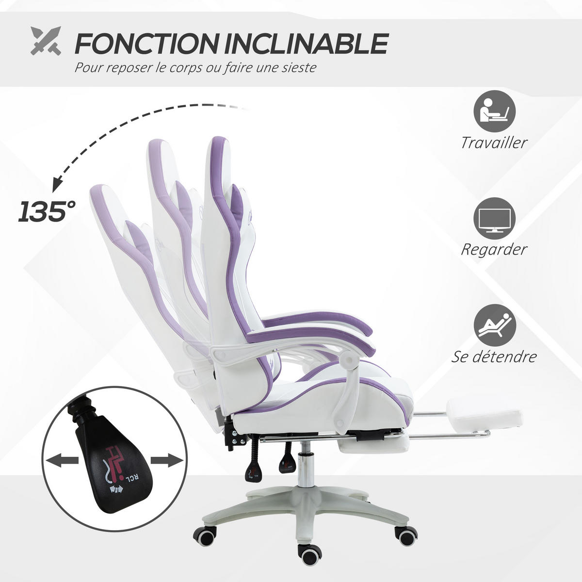 GAMING-STUHL Weiß 65.0/65.0/129.0 cm - Weiß, Kunststoff (65/129/65cm)