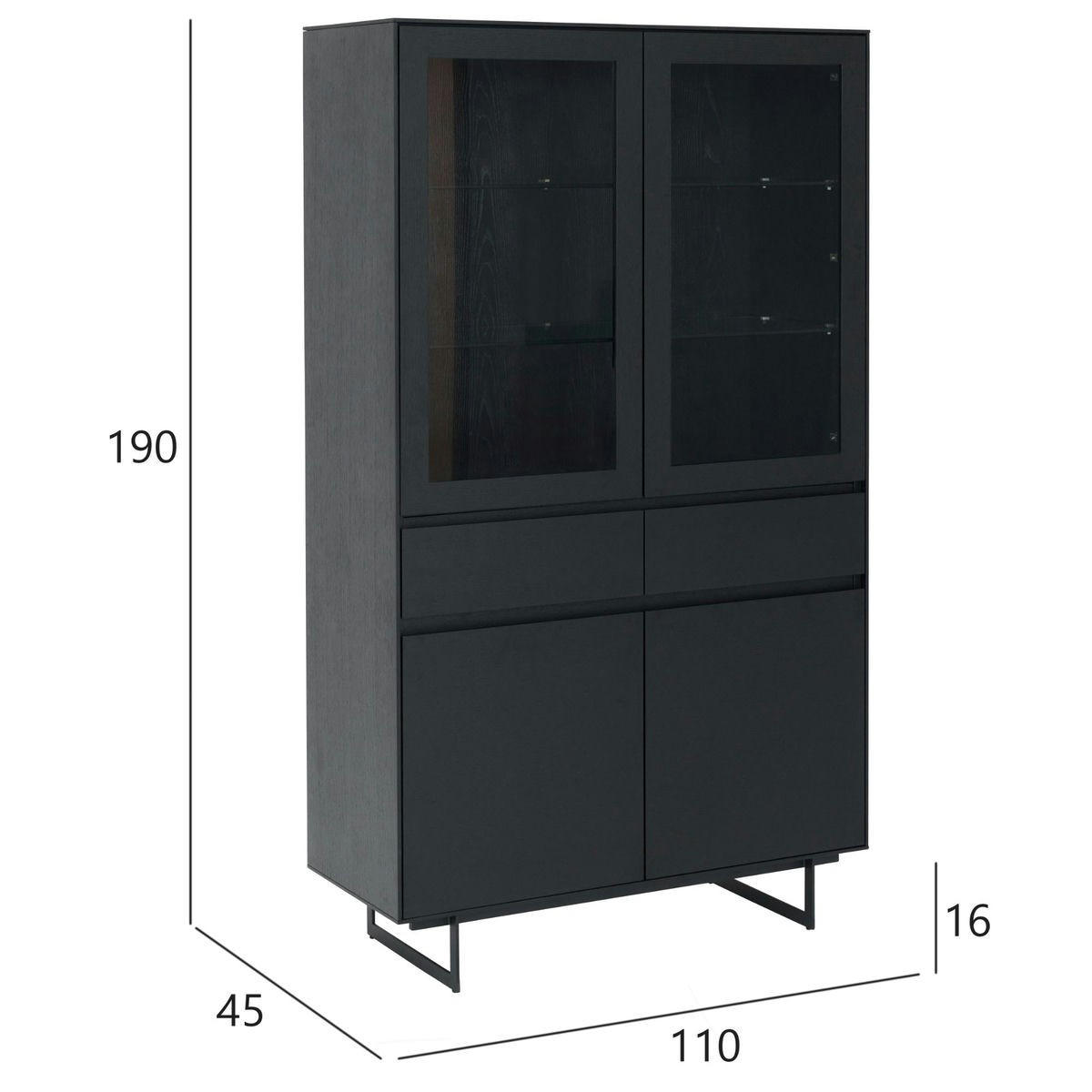 VITRINE Schwarz - Schwarz, Holz/Metall (110/190/45cm) - Furnhouse
