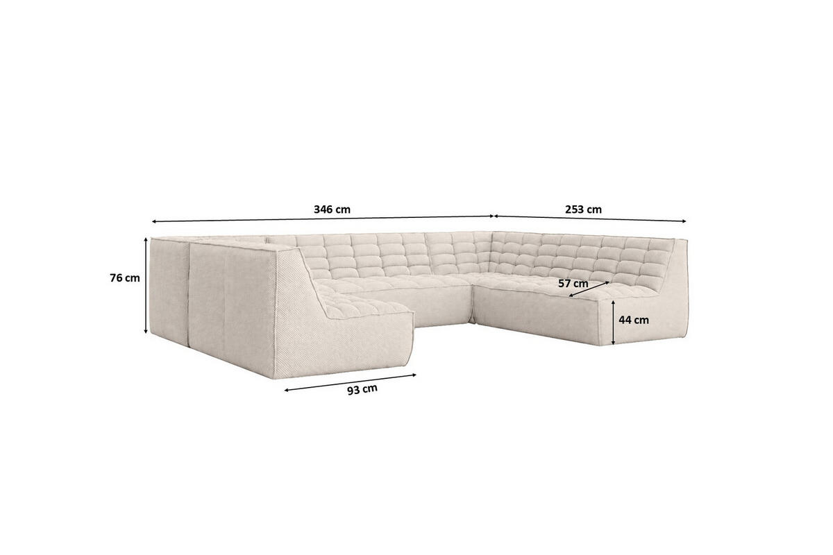 ROHOVÁ SEDAČKA U XL modulární ve tvaru U, plyšová tkanina Pop, Béžová, LAZY U XL - béžová, dřevo (346/76/253cm) - Kaiser Möbel