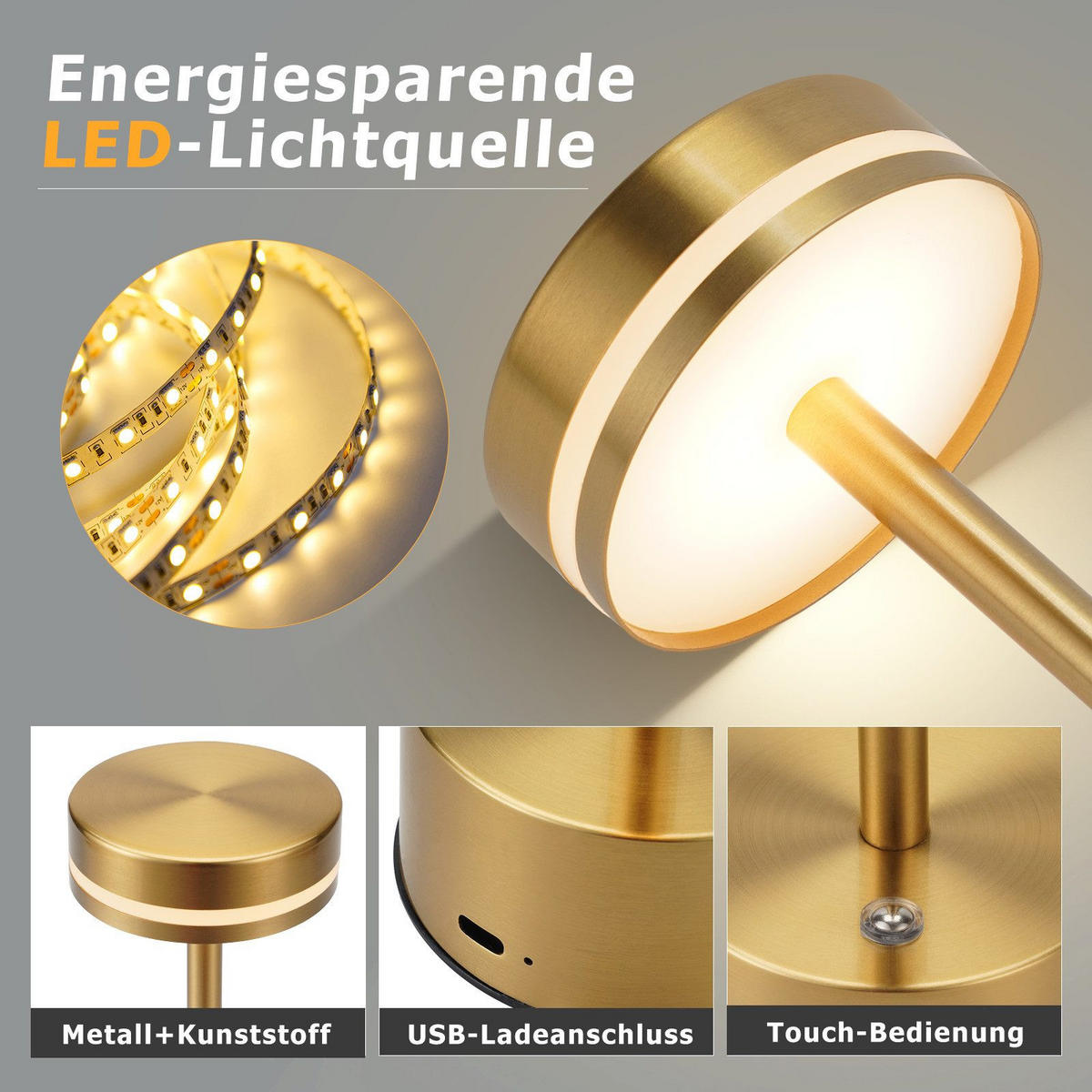 TISCHLEUCHTE Strahler 8/8/31.5 cm（2er-set） - Goldfarben, Kunststoff/Metall (8/8/31.5cm) - ZMH