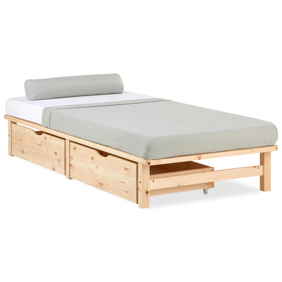 HOLZBETT mit Stauraum 90/200 cm natur - Braun, Holz (90/200cm) - Homestyle4u