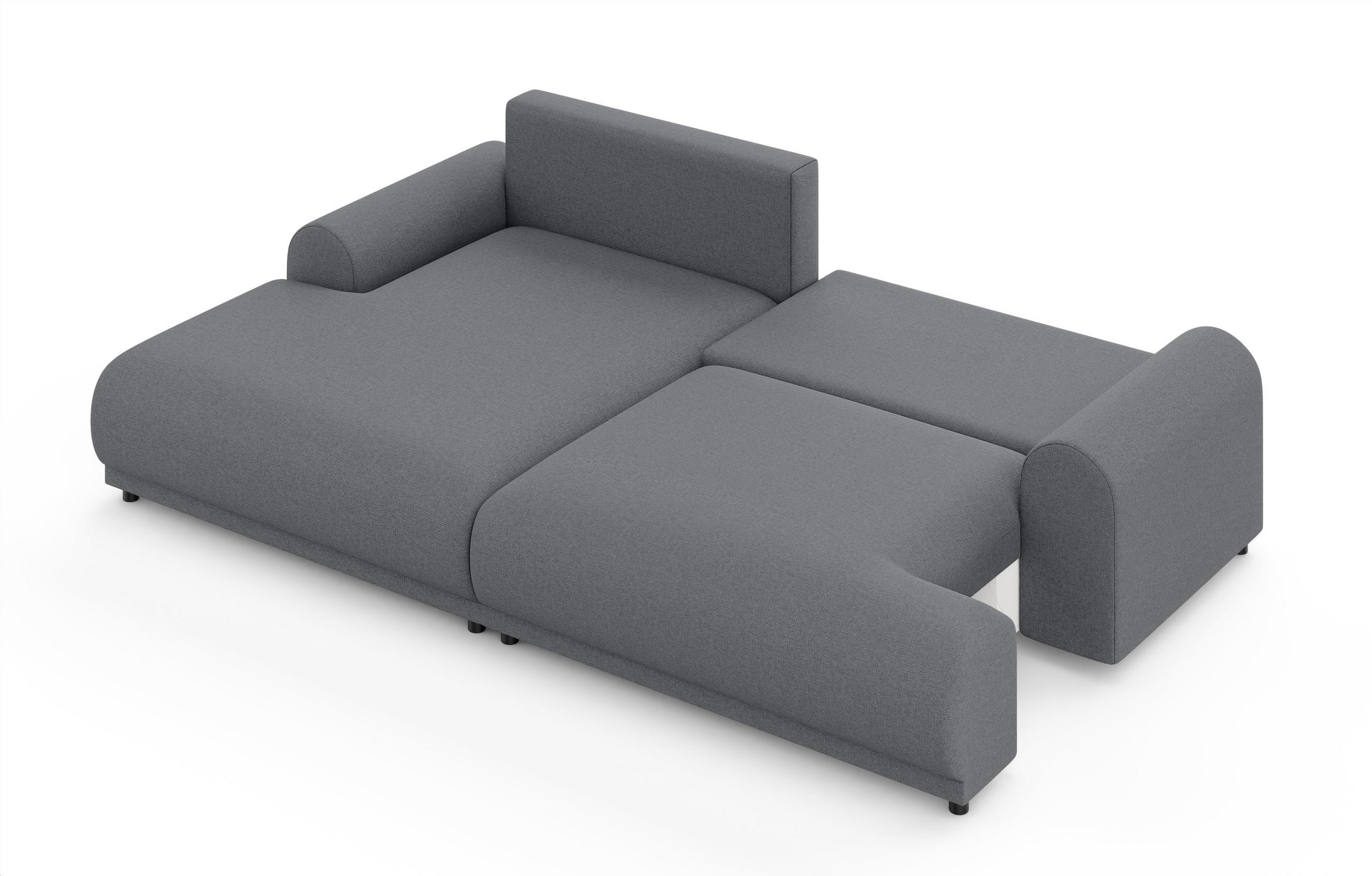 ECKSOFA mit Schlaffunktion, Bettkasten, extrabreite Ottomane links, abgerundete Armlehnen, B240/T145/H81 cm, Strukturstoff Dunkelgrau / 21034 - Dunkelgrau/Schwarz, Kunststoff/Textil (240/145cm) - luma-home