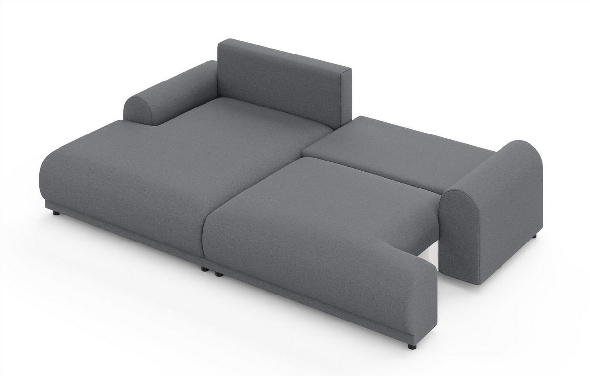 ECKSOFA mit Schlaffunktion, Bettkasten, extrabreite Ottomane links, abgerundete Armlehnen, B240/T145/H81 cm, Strukturstoff Dunkelgrau / 21034 - Dunkelgrau/Schwarz, Kunststoff/Textil (240/145cm) - luma-home