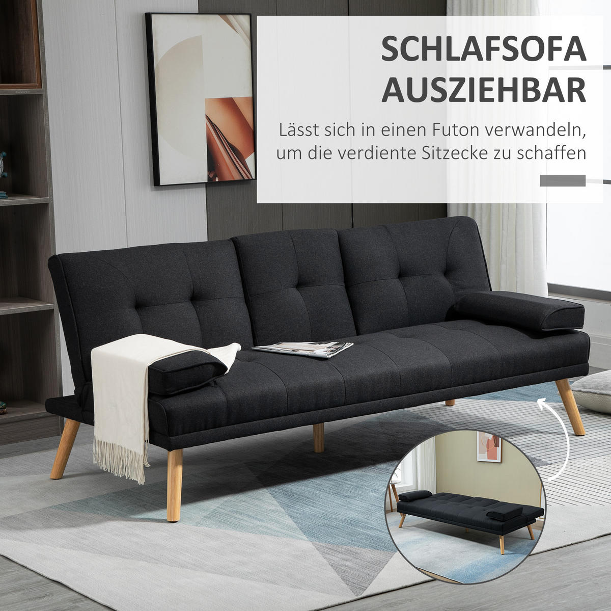 SCHLAFSOFA 3-Sitzer mit Klapptisch 181 cm Grau - Grau, Holzwerkstoff (181/78/77cm) - Meubliv